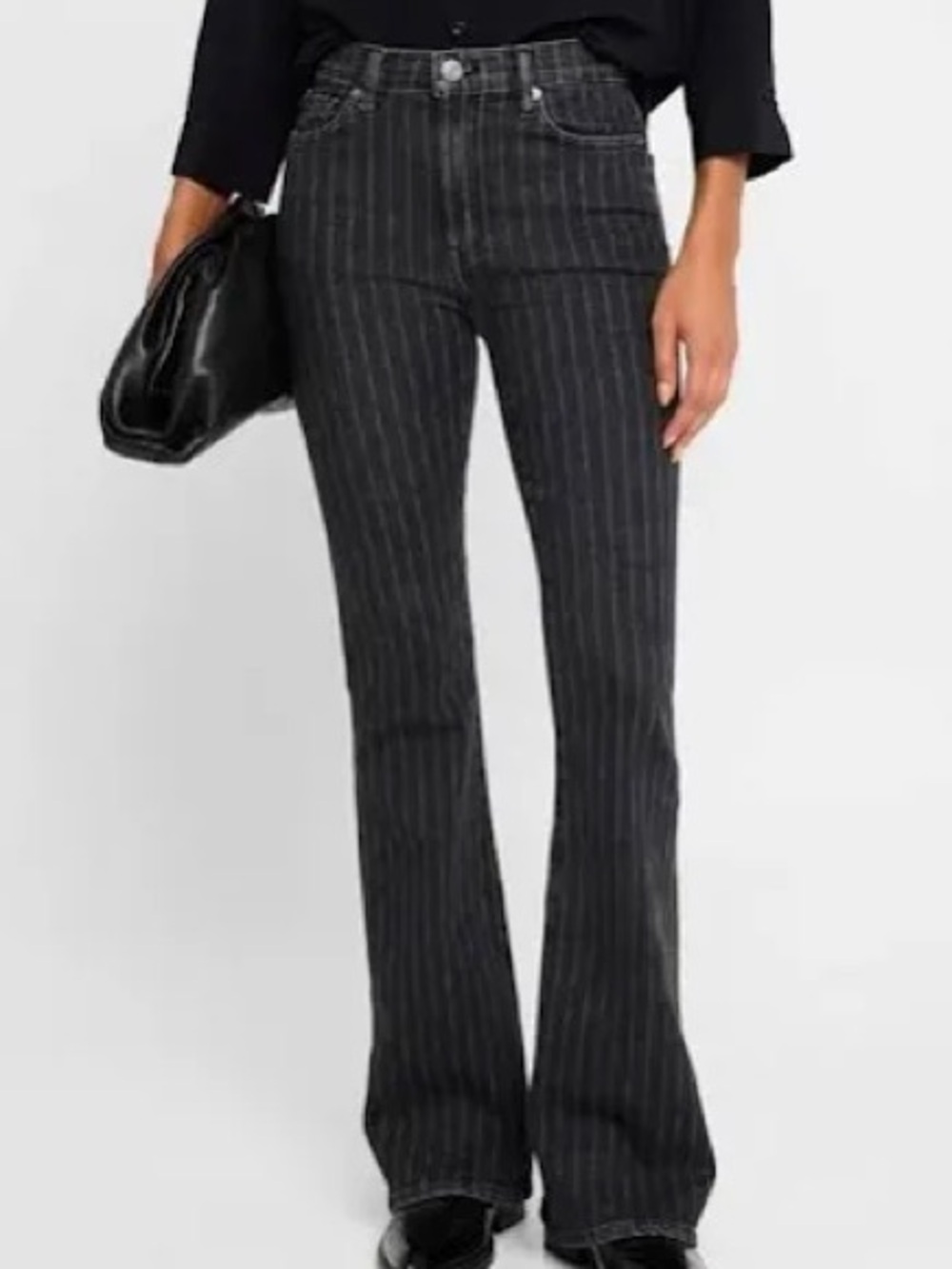 Re/done High -Rise Pinstripe Flare Jeans - Black